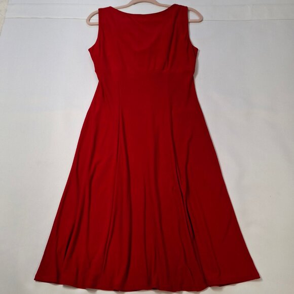 Jones Studio Red Cowl Neck Midi Dress Size 6 Empire Princess Fit & Flare Stretch - Picture 7 of 12